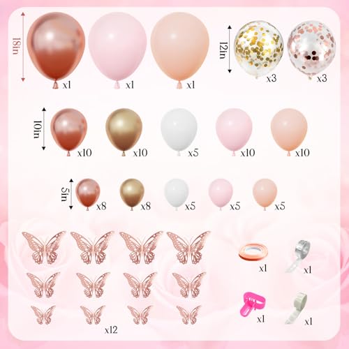 Amandir 135pcs Rose Gold Balloons Girl Baby Shower Decorations, Butterfly Stickers Balloon Garland Arch Kit Baby Box with Letter (A-Z+Baby) for Wedding Bridal Birthday Party Decoration by Amandir - Used condition - Image 2