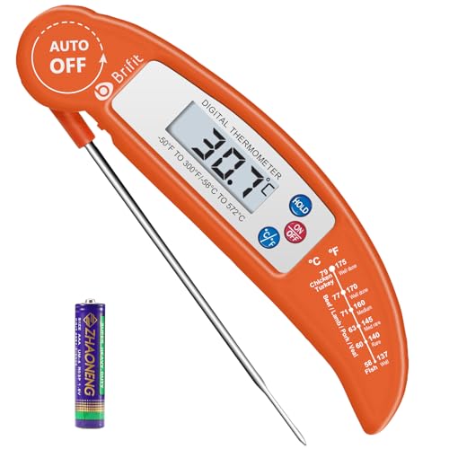 Criacr Digital Meat Thermometer, High Accuracy Food Thermometer, Instant Read Cooking Thermometer with Foldable Long Probe, ℃/℉ Switch, Auto On/Off, for Kitchen Cooking, BBQ, Milk (Battery Included)