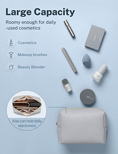Gonex Small Makeup Bag For Purse, Water-Resistant Pu Vegan Leather Travel Cosmetic Pouch With Gift Box, Portable Toiletry Bag For Women Girls Daily Storage Organizer Light Grey #TOP3