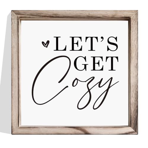 Let's Get Cozy Sign, Decorative Wooden Wall Frame Sign, Inspirational Wood Signs, Family Decor for Kitchen Bedroom Dining Room, Living Room Decor, Housewarming Gift, Framed MDF Hanging Wall Decoration