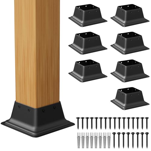 SPACEEUP 4x4 Post Base 8PCS, Internal Size 3.6 x 3.6 Inch Heavy Duty Steel Deck Post Bracket, Fit for 4 x 4 Standard Wood Post Anchor, Decking Base Plate Black Powder Coated