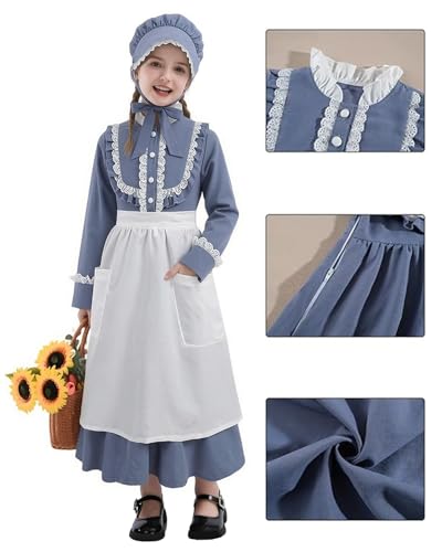 Disfraz Colonial para Niñas Manga Larga Azul miniatura 7