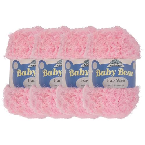 JubileeYarn Baby Bear Yarn - Chunky Weight Polyester Fur - 100g/Skein - Baby Pink - 4 Skeins, 05 Baby Pink
