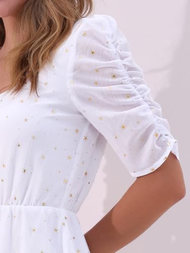 Image of Allegra K Chiffon Dress for Women's Metallic Stars Ruched Sleeve V Neck A-line Dress