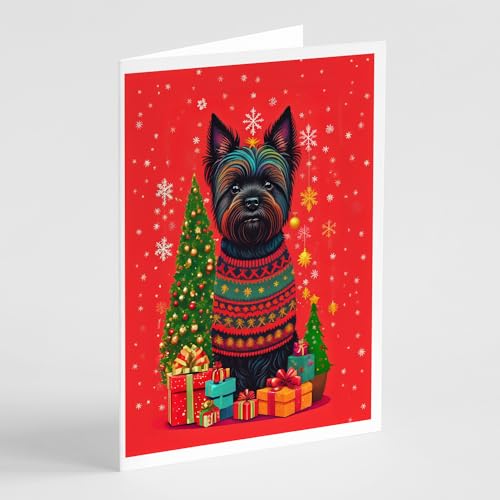 Caroline's Treasures DAC3062GCA7P Black Cairn Terrier Holiday Christmas Greeting Cards Pack of 8 Blank Cards with Envelopes Whimsical A7 Size 5x7 Blank Note Cards