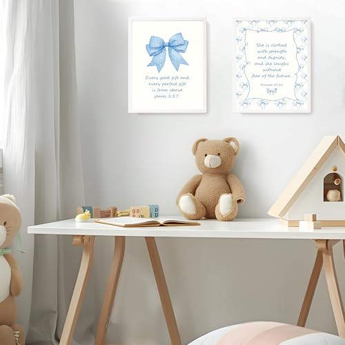 lartsfro coquette blue bow jesus wall art decor posters light blue bow christian room bathroom bedroom dorm wall art decor aesthetic for college teen girls gifts inspirational bible verses bow wall decor 10x8 inch set of 4 bow picturesunframed