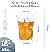 Dealusy 100 Pack - 16 oz Clear Plastic Cups with Lids and Straws, Sturdy & Food Safe Iced Coffee Cups with lids, Disposable Plastic Smoothie Cups for Cold Drinks