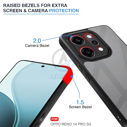 Image of AESTMO Oppo Reno 14 Pro 5G Back Cover | 360 Protection | Crystal Clear Hard Back Transparent | Bumper Case (PC+TPU, Black Bumper)