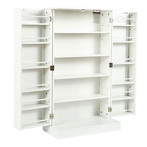 JEROAL Wooden Pantry Cabinet, Kitchen Storage Pantry Cabinet Organizer, Dining Room Entryway Floor Cabinet with Doors and Shelves, White