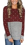 ECOWISH 2021 Women Tops Casual Polka Dot Patchwork Crewneck Long Sleeve T Shirt Basic Blouses Tops...