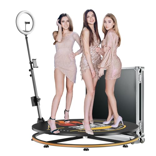 HARZHI 360 Photo Booth Machine with RGB Strip Light for Parties and Weddings, Software APP Remote Control, Automatic Spin, with Flight Case (80CM/31.5")