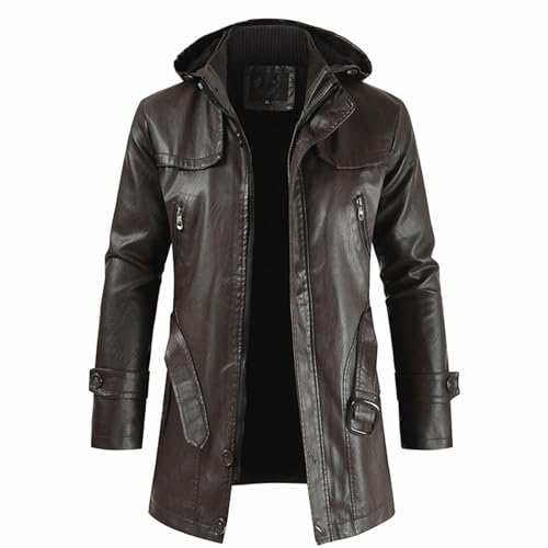 Veste en similicuir homme FGRID à capuche manteau hiver doublé polaire café M