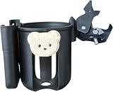 Pushchair Cup Holder 360 Degree Rotating Bottle Holder with Phone Holder Wheelchair Drink Bracket with Bear Pattern