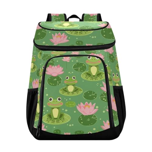 Frogs Lotus Cooler Backpack Leakproof Insulated Lunch Cooler Bag 30 Cans Camping Backpacks for Camping Hiking Beach