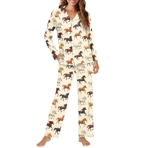 Womens Pajamas Set Button Down 2 Piece Pjs Long Sleeve Sleepwear with Pockets Comfortable Lounge Sets XS-4XL4