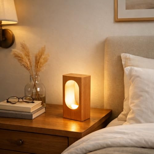 LONRISWAY LED Wood Desk Lamp, Bedroom Bedside Night Light, Dimmable