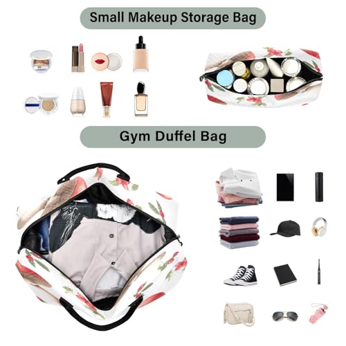 Large Foldable Travel Duffel Bag, Waterproof Gym Bag for Men & Women, Carry-On Luggage Weekender Overnight Bag, Mushrooms Red Berries4