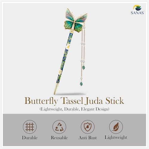 Image of Sanas Butterfly Juda Hair Stick (1Pc) Rhinestone Barrettes For Women Hair Clip Bridal Medium Barrettes For Women Hair Accessories Decorative Hair Clip Butterfly Clips For Girls (1Pc)