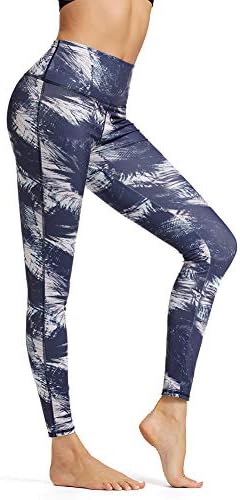 MOLYBELL High Waist Yoga Pants Capri Workout Leggings for Women with Pockets Tummy Control Soft Pants Blue Feather-XL