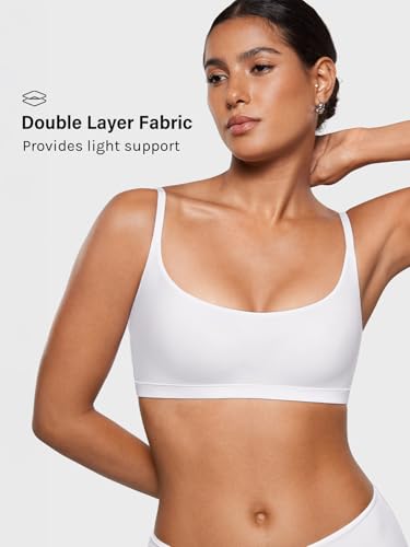 Image of INLYRIC Women's Inbarely Plus Bralettes - No Underwire Unlined Support Soft Scoop Neck Cami Seamless Bralette White Medium