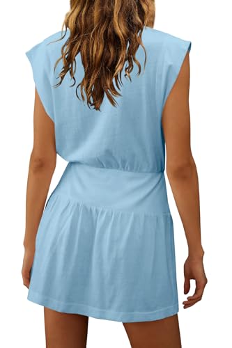 Image of LAMISSCHE Womens Summer Dress Sleeveless Mini Dress Flowy Vacation Beach Dresses Casual V Neck Elastic Waist Sundresses