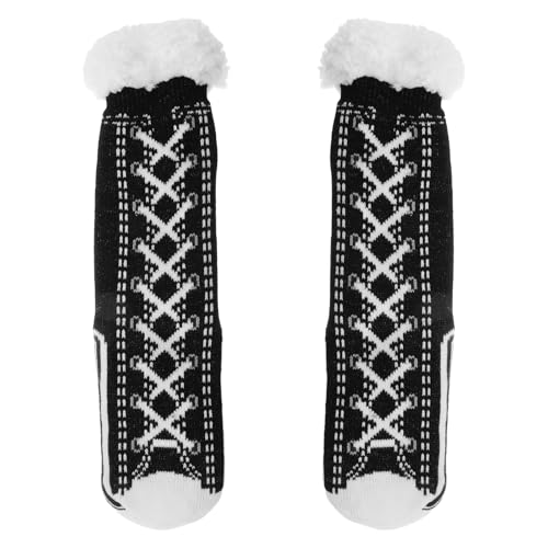 TOYANDONA Calcetines de Suelo para Mujer Extra Gruesos Afelpados Térmicos Negros Calcetines Antideslizantes y Cálidos para Invierno Ideales para Hogar Dormir Maternidad y Viajes