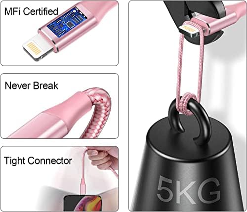 iPhone Charger Cable 2m, Long iPhone Charging Cable MFi Certified iPhone Lightning Cable Braided iPhone Fast Charging Lead for 11 12 13 14 Pro Max Mini XR XS X 10 8 7 Plus 6s 6 5s 5 SE, iPad-Pink