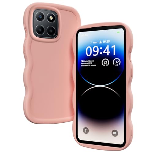XINYEXIN Liquid Silicone Case for Honor X8 5G / Honor X6 / Honor 70 Lite Wave Frame Curly Shape Cute Protective Case Soft Shockproof Bumper Cover - Pink