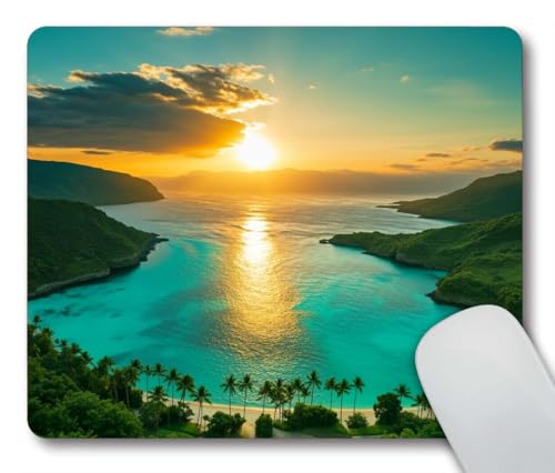 Smooffly Hawaii-Mauspad, Sonnenaufgang über Hanauma Bay On Oahu, Hawaii Sunbeams Through Dark Clouds Shoreline Persönlichkeit Desings Gaming Mauspad