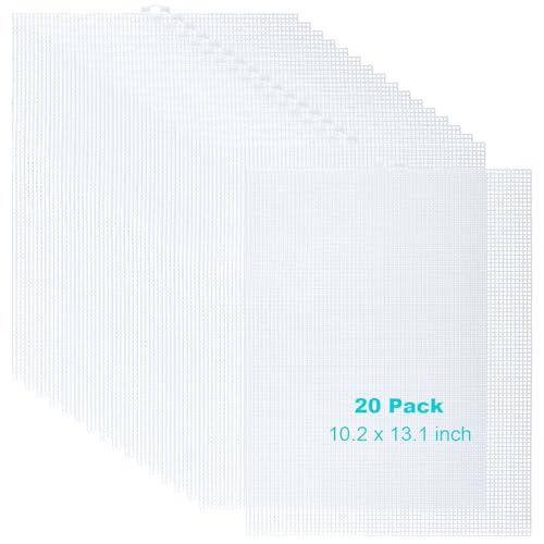 Image of CYEAH 20 Pcs Plastic Canvas Sheets, 7 Count White Plastic Mesh for Cross Stitching, Mesh Sheets for Embroidery Crafting, Acrylic Yarn Crafting, Knit and Crochet DIY Projects