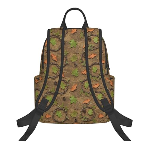 Lightweight Travel Backpack with Bottle Side Pockets, Perfect for Outdoor Adventures, Camo Trees Leaves Hunting Camouflage Daypack Rucksack3
