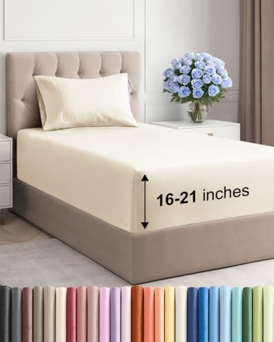 Image of Extra Deep Pocket Twin XL Size Sheet Set - Breathable & Cooling - Off White