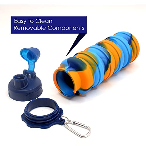 Image of Kiditos Collapsible Water Bottle, Expandable Silicone Foldable Bottle for Kids Sports, Trekking, Cycling, Outdoor, College & School Water Bottle With Sipper Lid and Snap Hook, Orange