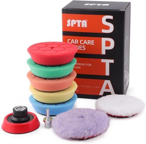SPTA Mini Polierschwamm, 9tlg 80mm Hex-Logic Polierschwämme mit Polierfell und Polierteller Polierpad M14 Adapter Bohren für exzentrische Poliermaschine schleifmaschine -FLPS3MIX