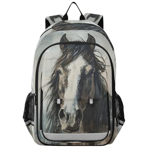 Sac à dos pour ordinateur portable pour enfants avec motif cheval décontracté B06