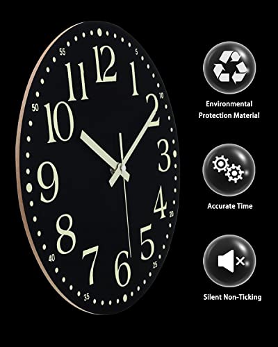Jofomp Wooden Glow In The Dark Clock, 12 Inch Silent Non-Ticking Battery Operated Clock, Energy-Absorbing Luminous Numerals And Hands, Lighted Wall Clock Decoration For Bedroom Living Room #TOP5
