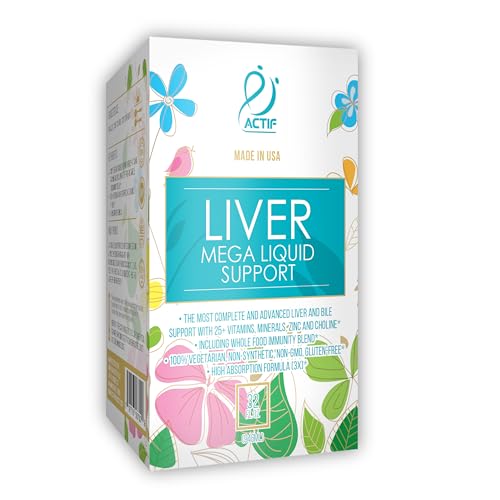 Actif Liver Mega Liquid Support - Complete Liver and Bile Maximum Strength Supplement, Non-GMO, Made in USA, 32oz