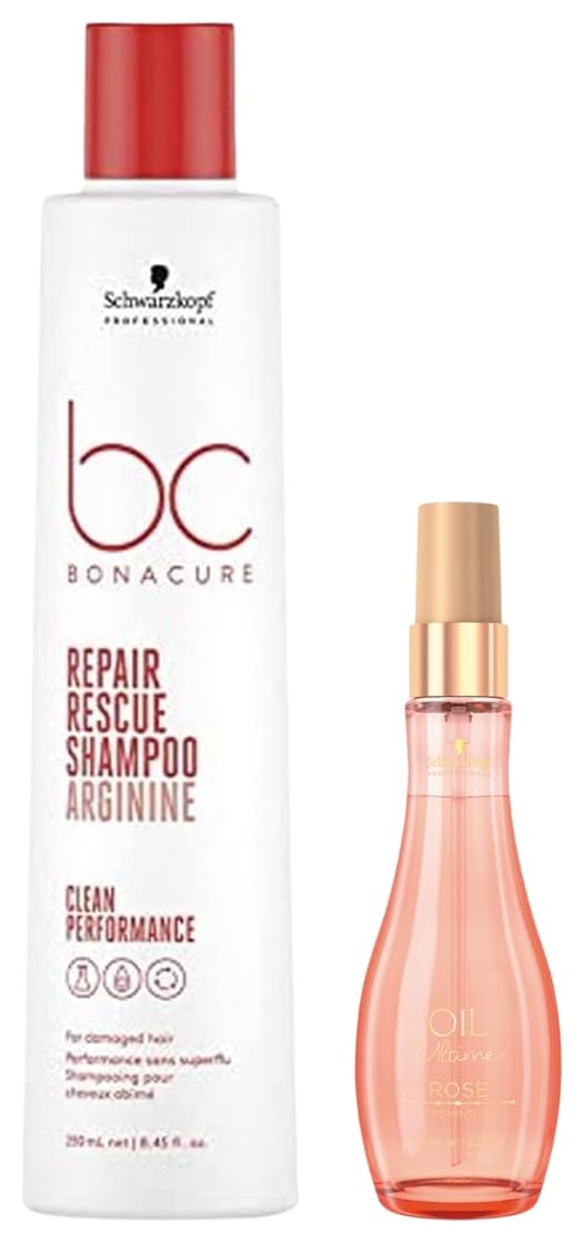 Schwarzkopf Professional Bonacure Repair Rescue Shampoo & Ultime Rose Finishing Oil, 250 millilitres-picture-33