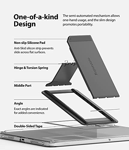 Image of Ringke Outstanding Multi-Angle Adhesive, Tabletop Spring-Action with Non-Slip Pad Stand for Tablets, E-Readers and Phones - Dark Gray