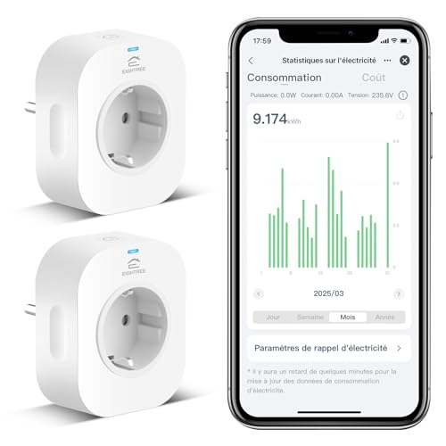 Prise connectée WiFi EIGHTREE 16A 3680W Type F avec suivi consommation pack de 2