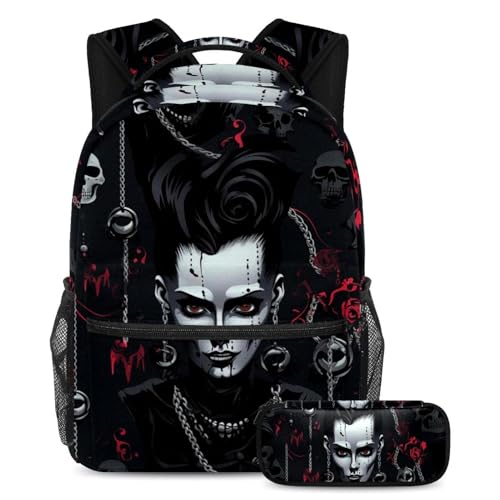 Sac à dos grande capacité style punk et sa trousse scolaire pour ados
