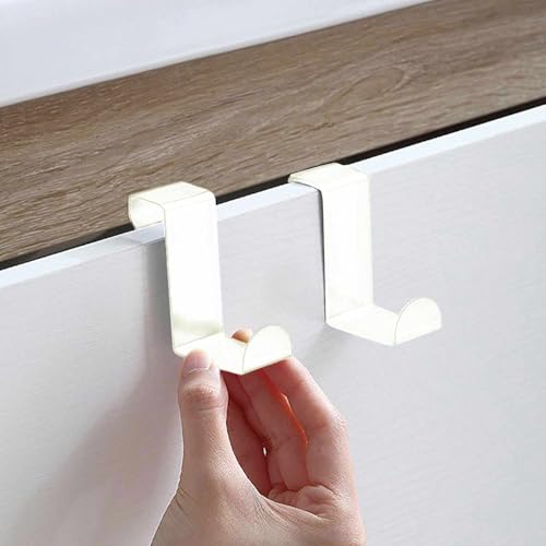 Gancho para puerta de armario de diseño Z, Perchero para armario, Colgador para puerta, Ganchos para borde de armario, Gancho Puerta, Acero inoxidable, Blanco, 2 Unidades