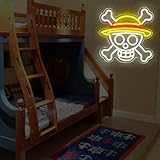XJNOLGXIQU One Piece Anime Neon Signs,One Piece Flag Neon Signs Luffy Skull Head Neon Light LED Neon Signs for Kids Teen Bedroom Game Room Wall Decor Bar Man Cave Birthday Halloween Christmas Gifts