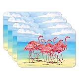 CounterArt Flamingo Horizon Reversible Easy Care Flexible Plastic Placemats 4 Pack Made in The USA BPA Free Easily Wipes Clean