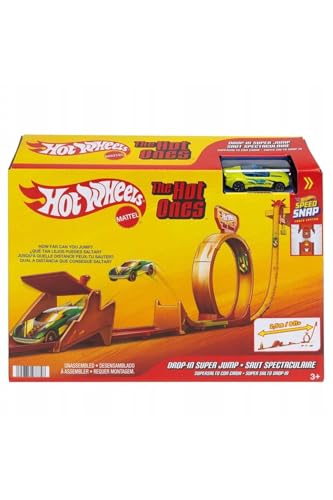 Image of Hot Wheels Toy Car Track Set, Hot Ones Gravity Drop Playset & 1:64 Scale Die-Cast Vehicle, Essential Components for a Race Build with Easy Storage