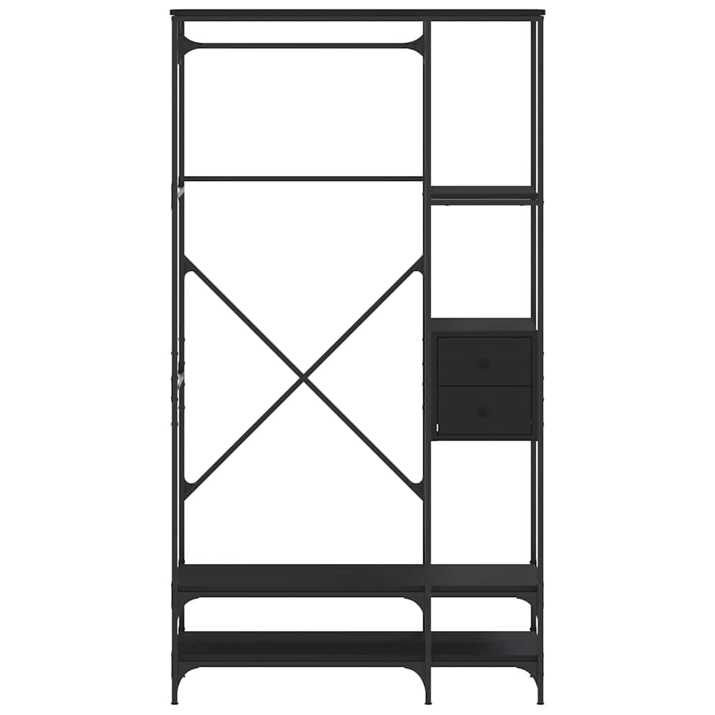 Kleiderständer mit Ablagen aus Holzwerkstoff und Metall Schwarz 97x40x180 cm freistehend mit Rollen, höhenverstellbar, platzsparend für Schlafzimmer