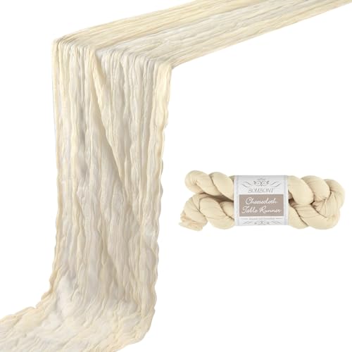 BOUBONI 1 Pack 10ft Beige Cheesecloth Table Runner 35x120 Inch Boho Gauze Table Runner Cheese Cloth Table Runner for Birthday Party Wedding Decoration Baby Shower Christmas Decor Special Events
