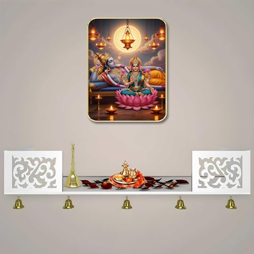 Image of SAF Divine Vishnu Lakshmi Wall Art with Table Top Stand & Wall Hanging Hole | Premium MDF Religious Painting for Mandir Living Room Bedroom Office Home Decor Gift