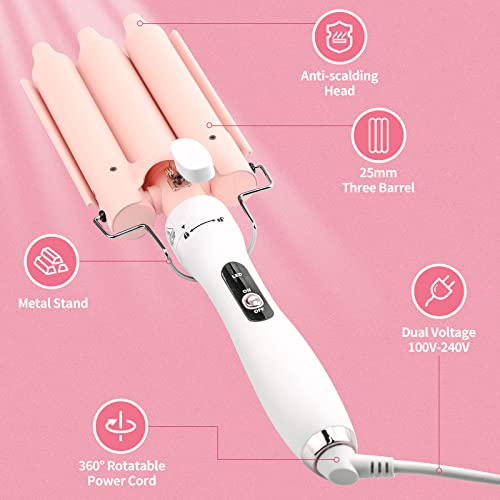 Chimpuk 3 Barrel Curling Iron Wand Dual Voltage Hair Crimper, 1 Inch Ceramic Tourmaline Triple Barrels, Save Time Quickly Heat Up Hair Waver For All Hair Types #TOP2