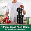 Fretta Cold Press Juicer Machines, Self-Feeding juicer with 108mm&1.0L Feeding Chute for Whole Fruits and Vegetables, Automatic 200W Masticating Juicer, High Yield Juice Extractor, BPA-Free, Black